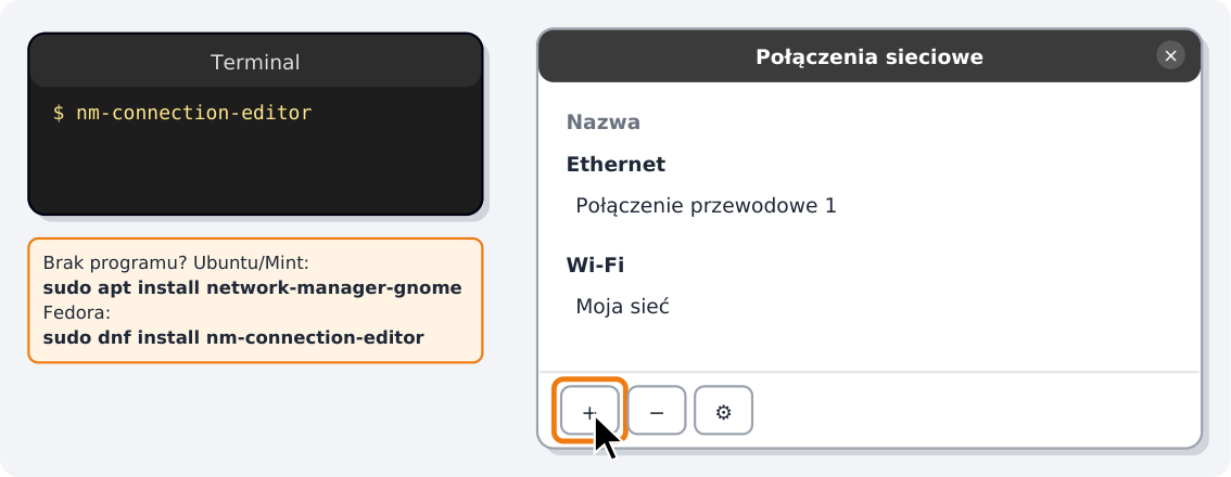 Krok 2: Otwórz „Połączenia sieciowe” i kliknij „+”