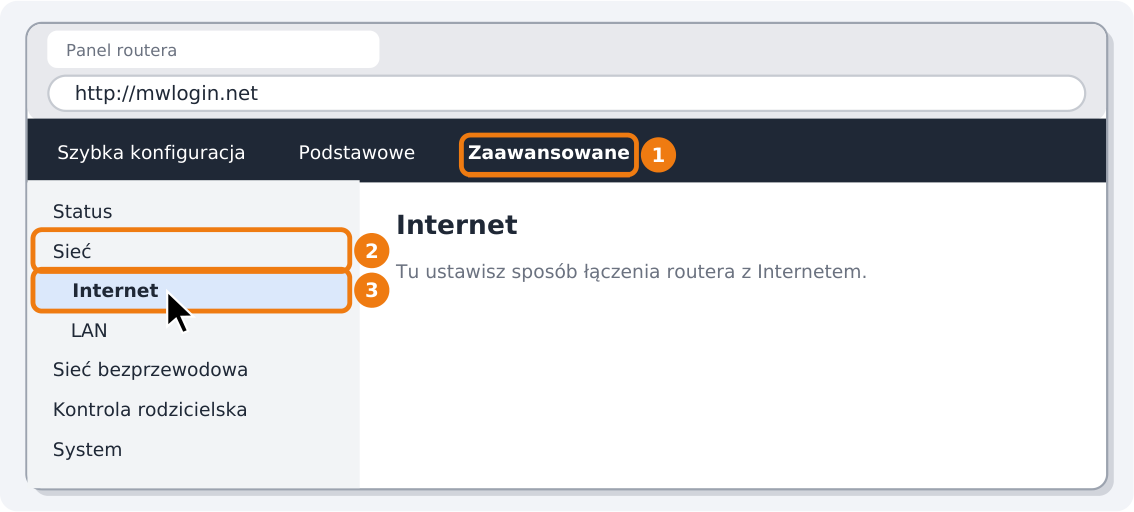 Krok 3: Przejdź do ustawień Internetu (WAN)