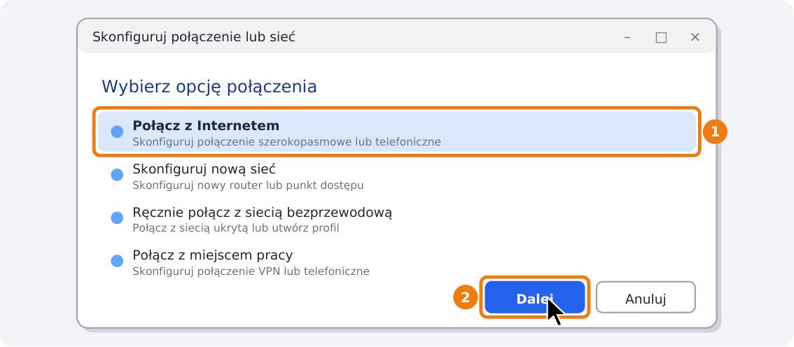 Krok 4: Wybierz „Połącz z Internetem”